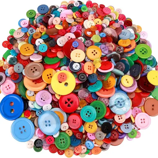 Greentime 1500 pcs Round Resin Buttons Mixed Color Assorted Sizes for Crafts Sewing DIY Manual Button Painting DIY Handmade Ornament Buttons, 2 Holes and 4 Holes
