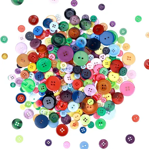 Button for Craft,Mixed Colors Round Multicolored 2 and 4 Holes Resin Buttons for Craft, About 300~400Pcs